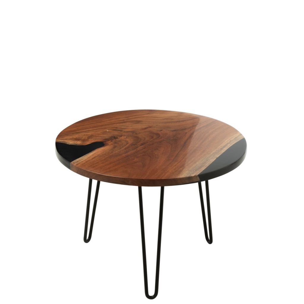 J-Line Bijzettafel Rond Acacia Hout/Epoxyhars Naturel/Zwart