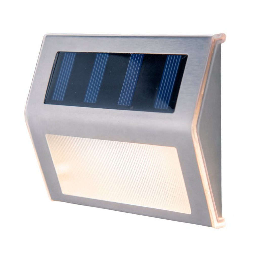 4 Set LED solar outer light, for outside, wall lamp-metal and plastic in steel-blank, with integrated LED