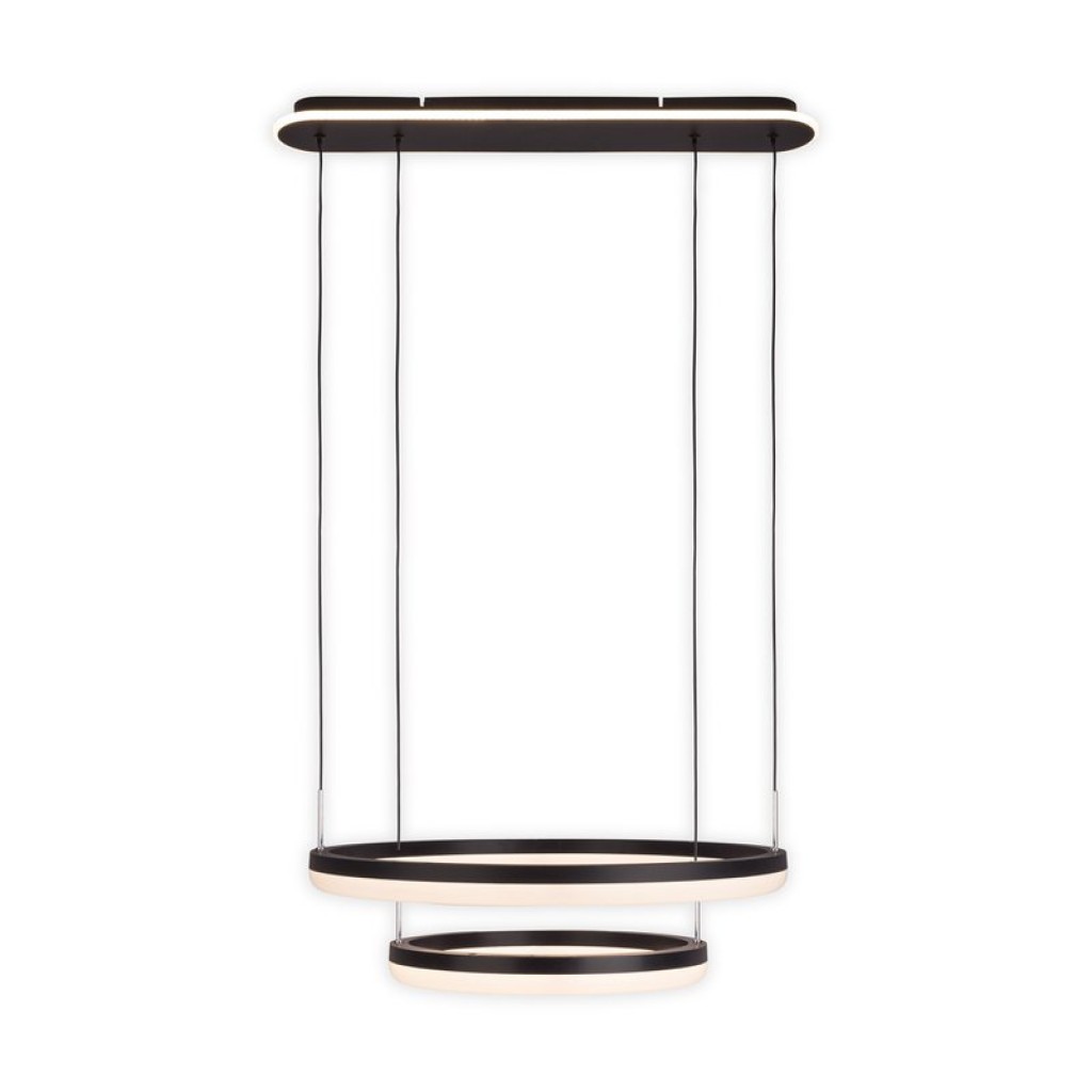 LED CCT pendant light "Circulo" made of black metal and sand-colored plastic, with integrated LED and many functions, Ø 60 cm, 150 cm high.