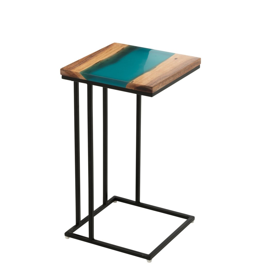 J-Line bijzettafel Vierkant - hout/epoxyhars - naturel/blauw