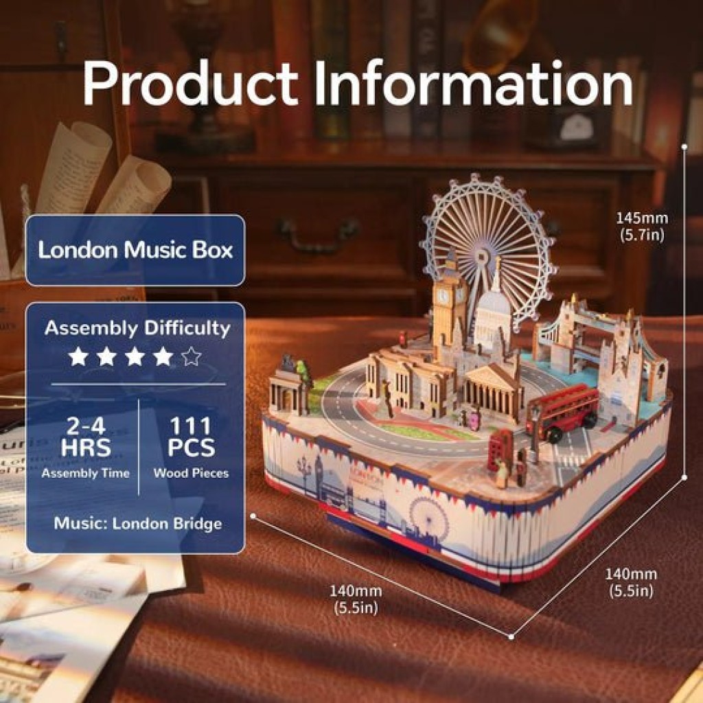 Tonecheer, Muziekdoosje, DIY 3D Houten Puzzel, London, TQ066, 14x14x14,5cm