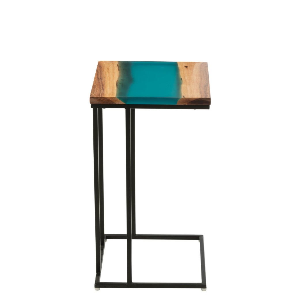 J-Line bijzettafel Vierkant - hout/epoxyhars - naturel/blauw