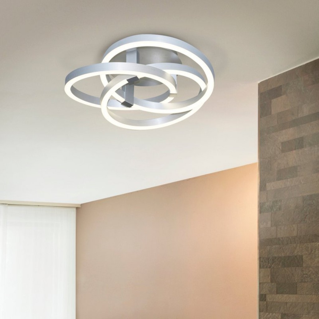 Smart Home LED ceiling light "Divora" Ø 70 cm, ceiling lamp made of metal, aluminum brushed and white plastic, with many functions, firmly built -in LEDs, lighting for living room, dining room office or hallway