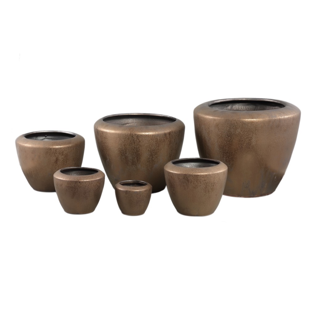 Kyleigh Bronze Round Ceramic Pot Smooth Low XL