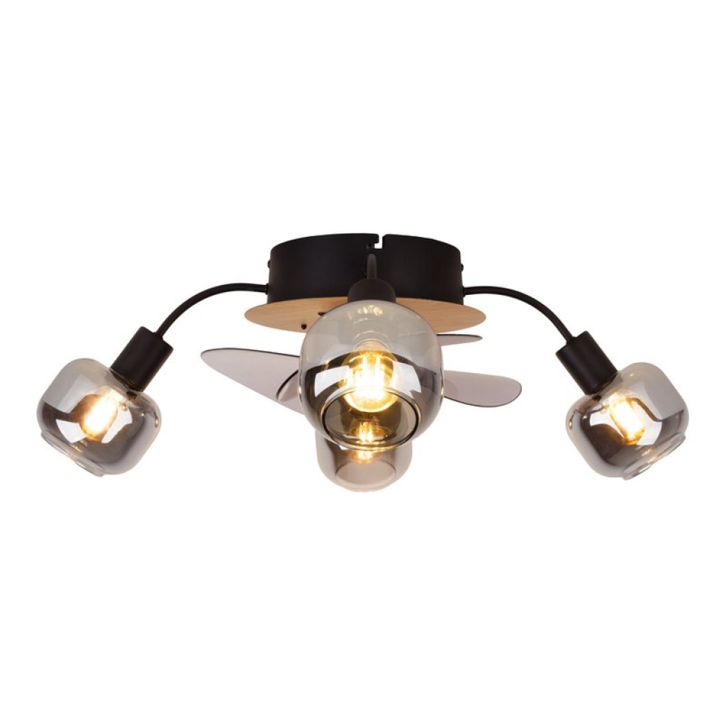 Ceiling lamp including fan "Fumoso", in black, brown and nature, for E27, Ø 51 cm