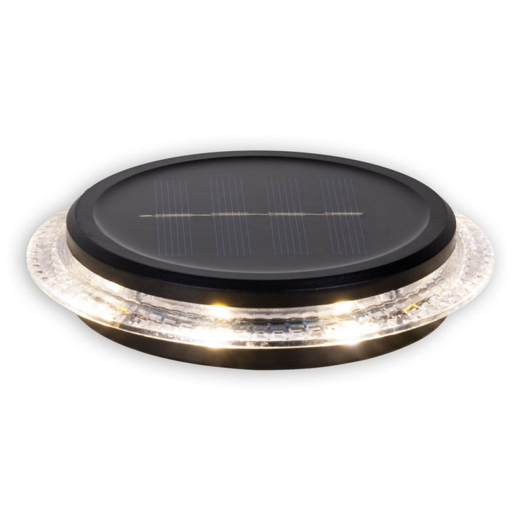 6 Set Solar-Boden-Sprießleucht Ø approx. 11.2 cm, black plastic, twilight sensor, for entrance, terrace and paths