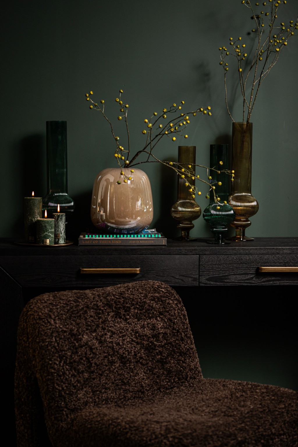 Keala Dark Green Round Ribbed Glass Vase On Base L