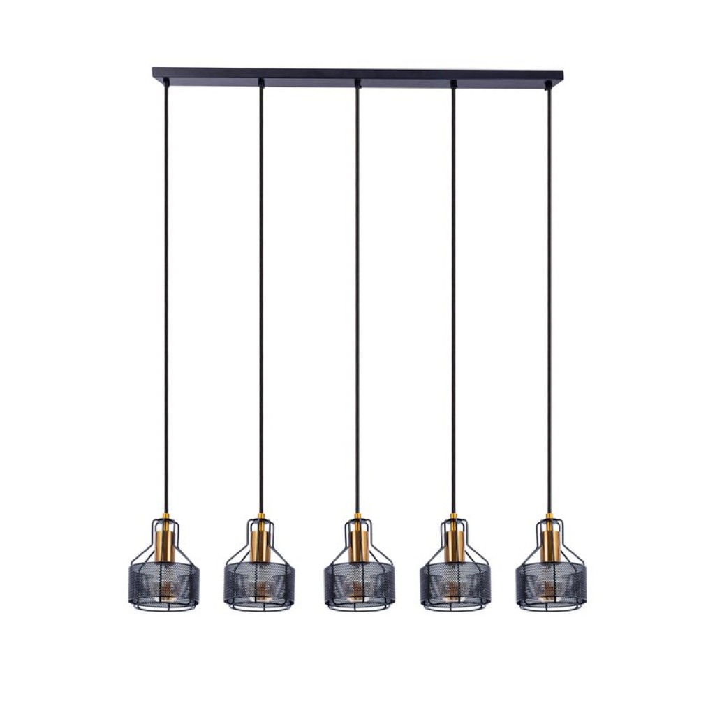5er Pendelleuchte "FORO" Retro Pendellampe aus Metall in Schwarz, und Gold mit E27-Fassungen, 96 cm lang. Stilvolle Beleuchtung für Wohnzimmer, Esszimmer oder Küche.