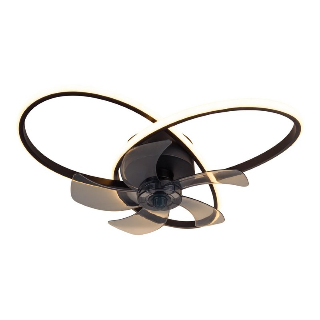 moderne LED Deckenleuchte "RICCIO" inklusive Ventilator, Nachtlichtfunktion, Dimmung und Lichttemperatureinstellung ist mit fest verbauten LEDs bestückt und hat einen ungefähren Øvon 58 cm.