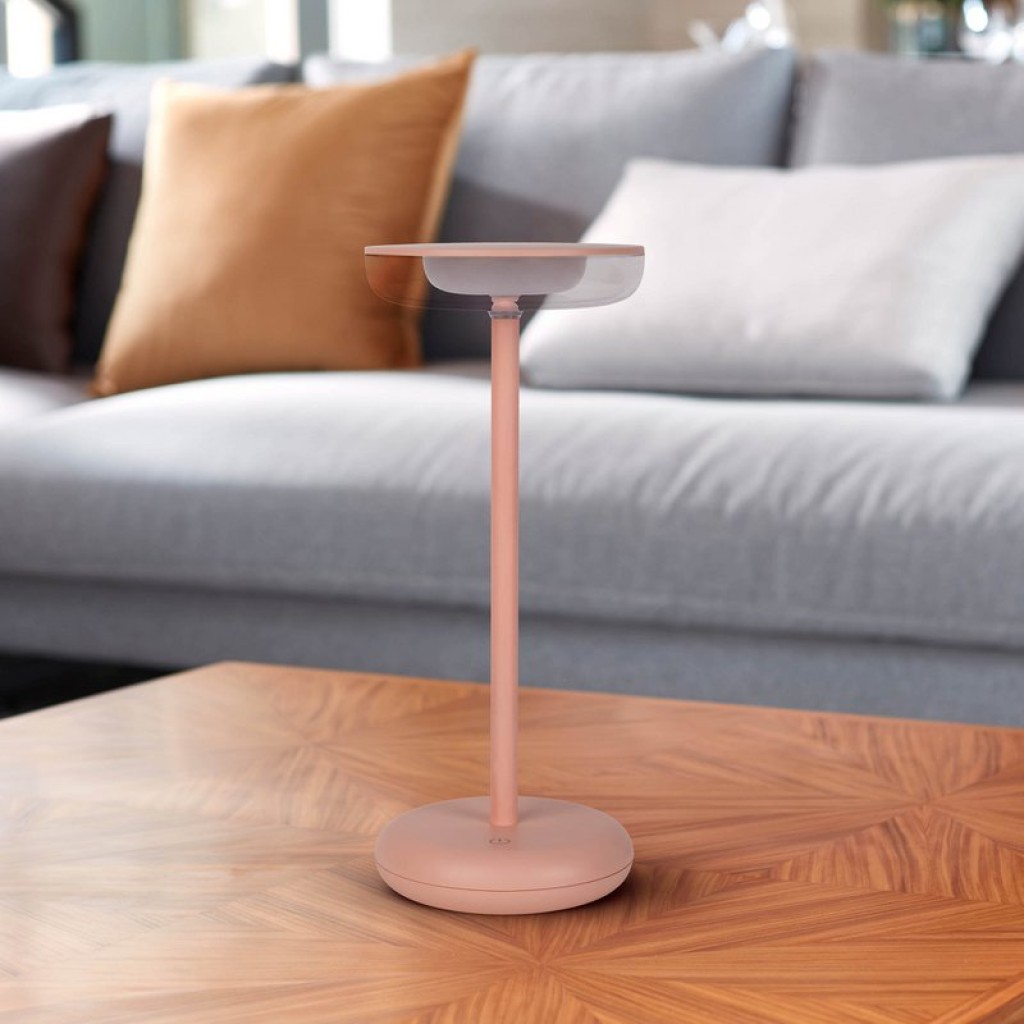 Cordless tablet light "Pasi" for outside and inside, made of metal and plastic in pink, dimmable, with touch and memory function, approx. 26 cm high
