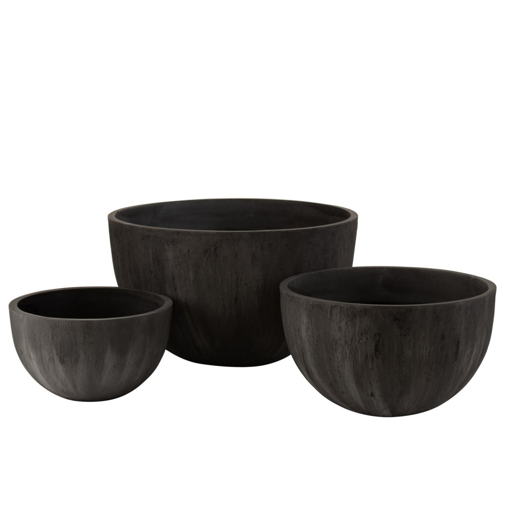 J-Line bloempot Rond Laag - keramiek - zwart - 3 stuks - Ø 60 cm