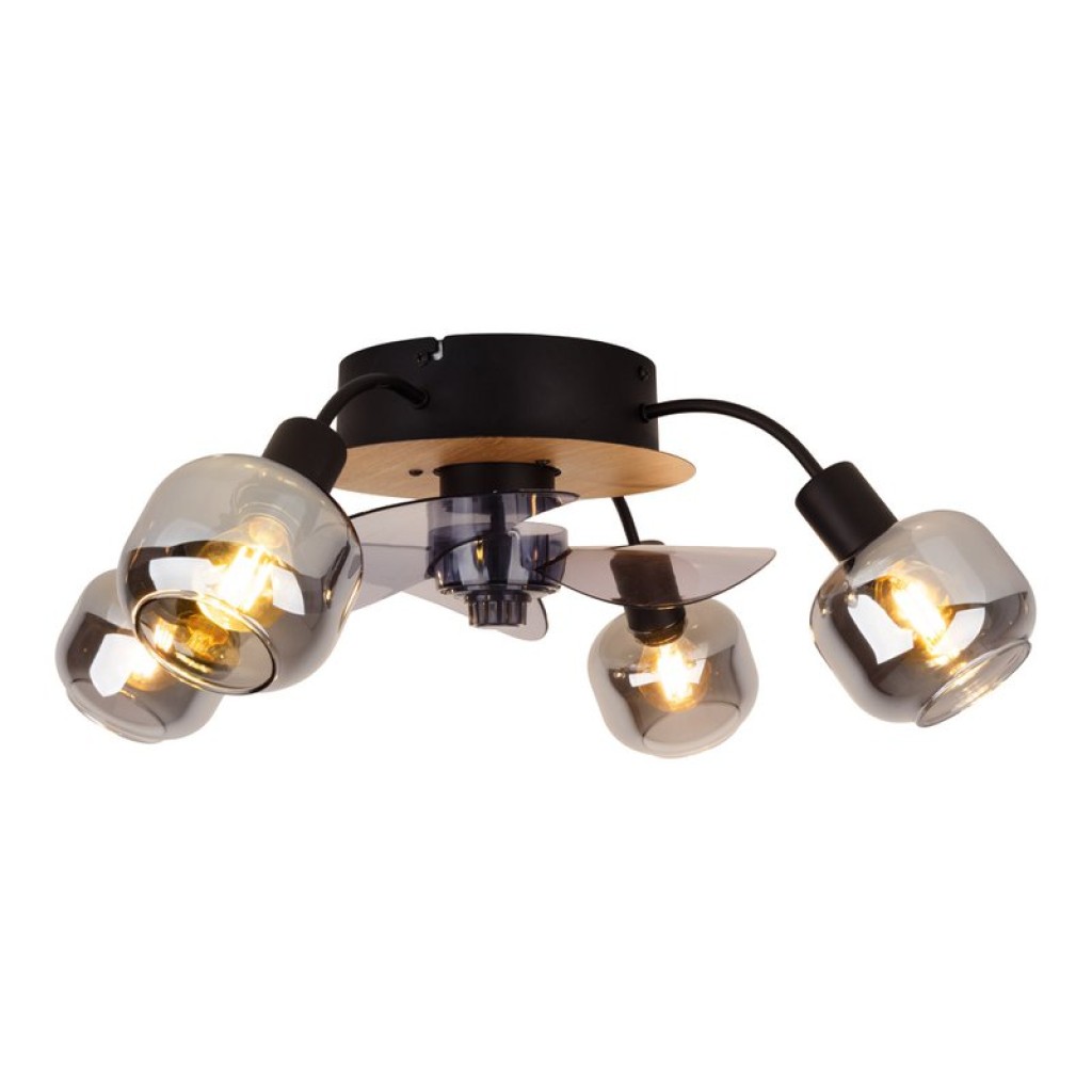 Ceiling lamp including fan "Fumoso", in black, brown and nature, for E27, Ø 51 cm