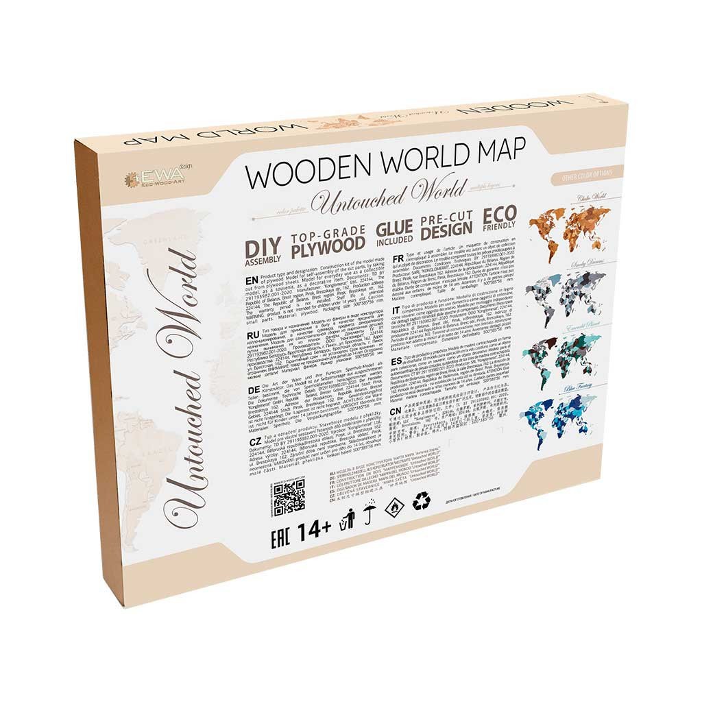 Eco Wood Art (EWA) Houten Wandpuzzel Wereldkaart Untouched World, Size S, 2634,100x55x1,2cm