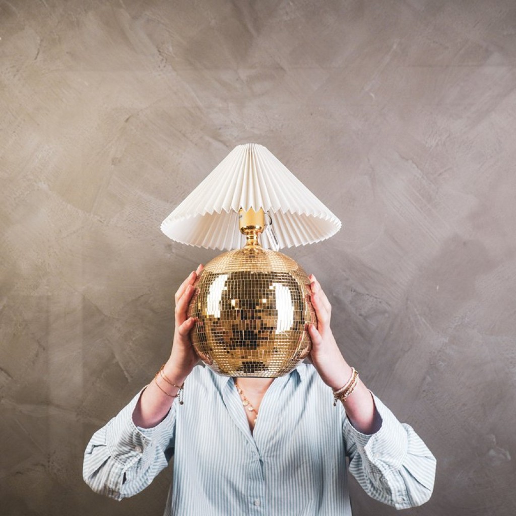 Lamp - Table Lamp Disco ball - Glass -Gold - 20x20x20cm