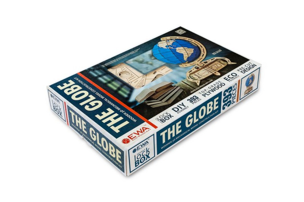 Eco Wood Art 3D Mechanical Puzzle Globe Blue, 396, 32x32x50.5cm