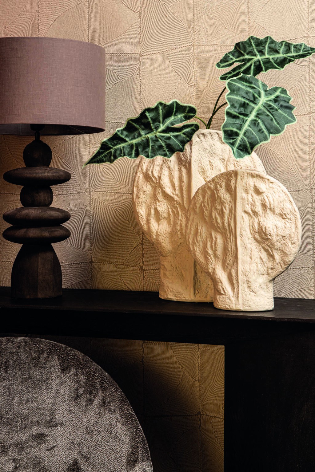 Linos Taupe Matt Ceramic Structure Round Vase S