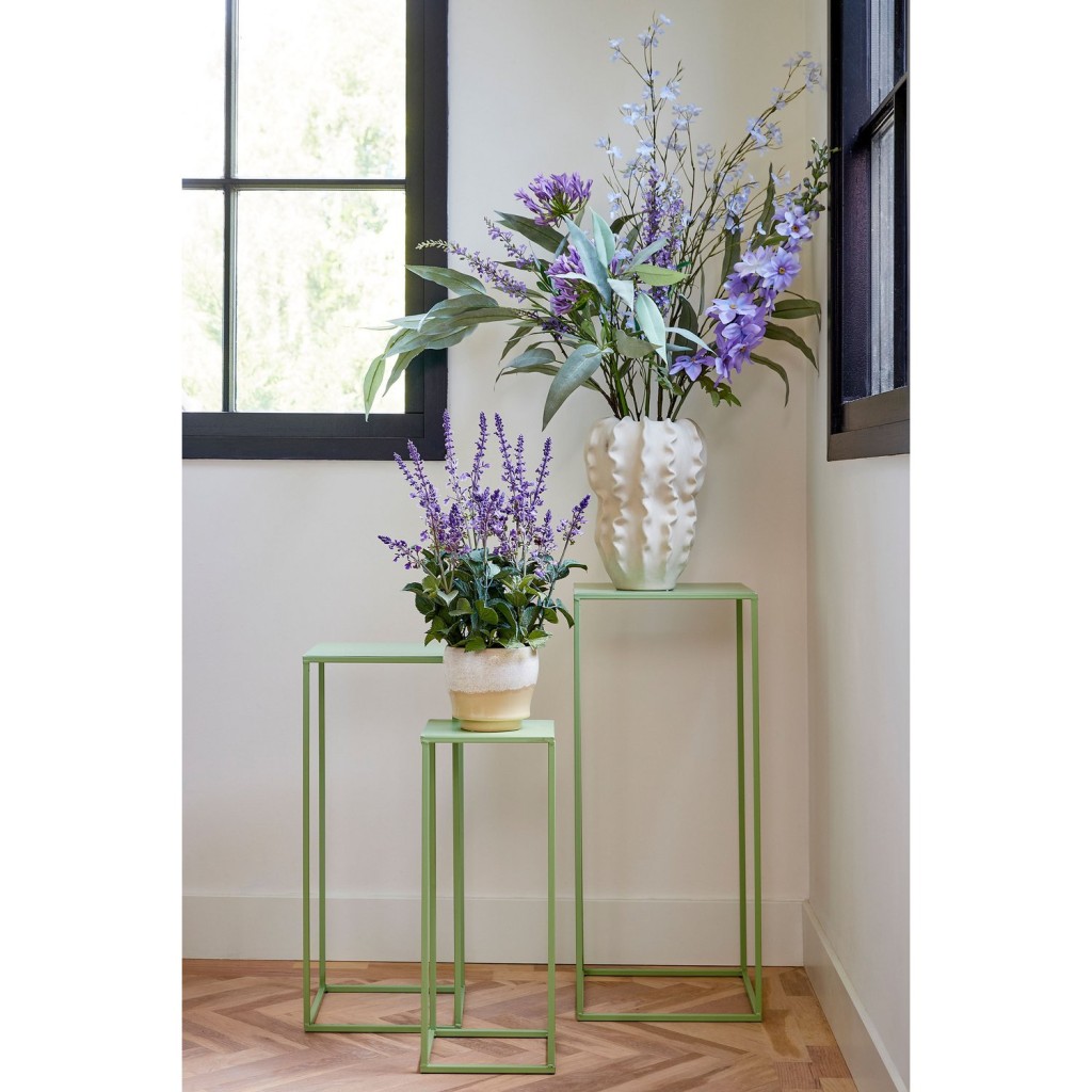 Quinty Bijzettafel - Set van 3 - L30 x B30 x H70 cm - IJzer - Lichtgroen