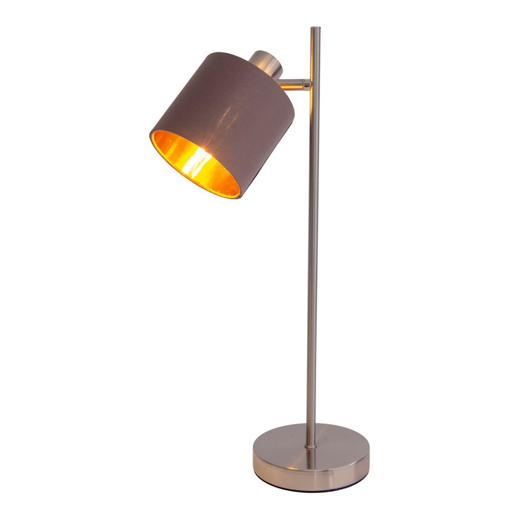 Tafellamp "Maron" gemaakt van metaal-satine-meter met stof paraplu's in bruin, met E14-aansluiting, lamp voor woonkamer, eetkamer, gang en kantoor, tafellamp 51 cm hoog