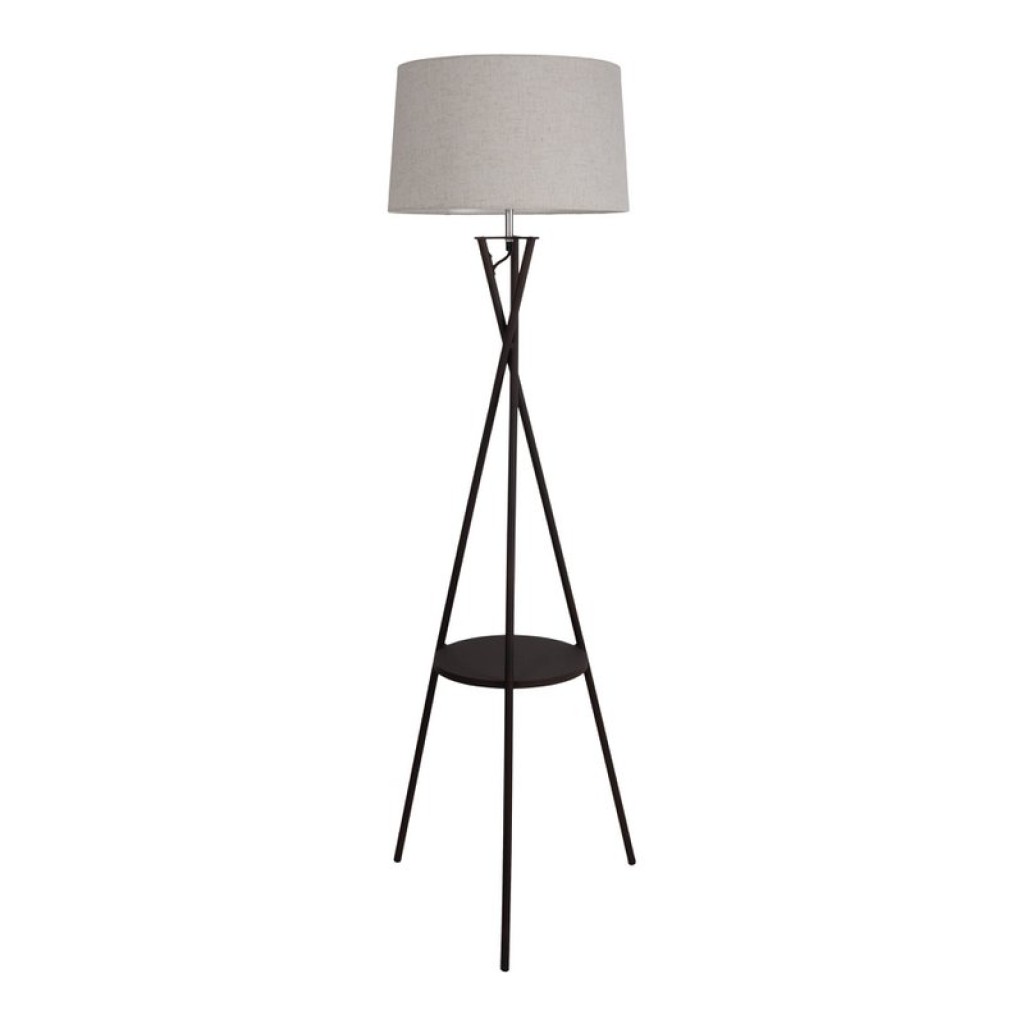Standing lamp with integrated "Tora" table made of rust -colored metal and natural -colored textile material, 158 cm high Ø 51cm, E27