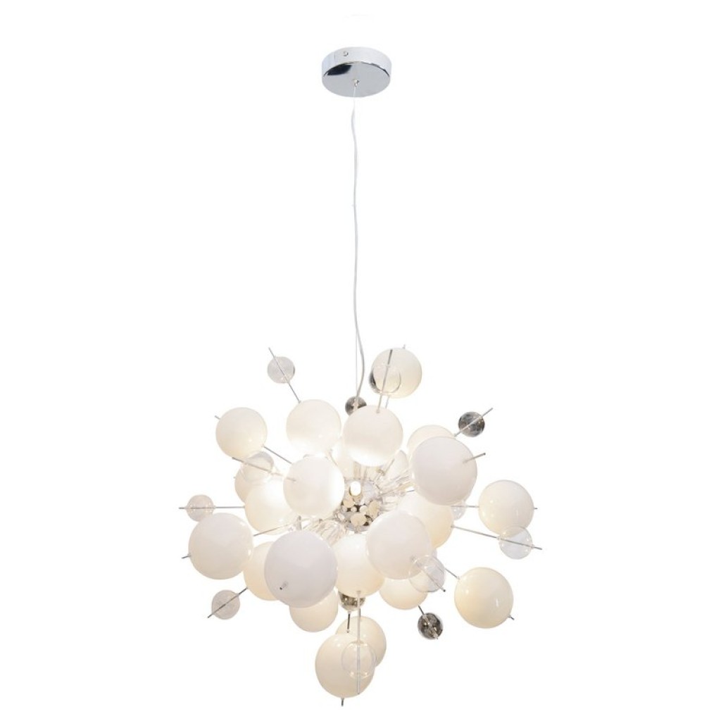 Pendant lamp "explosion" white made of metal and glass, G9 versions, for dining room, living room, hallway or office, hanging lamp Øca 65 cm