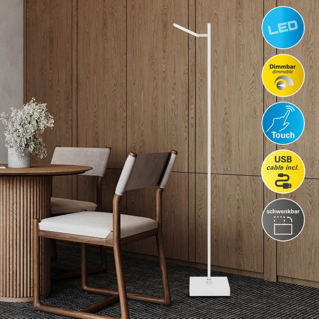 LED cordless lamp "Lupa", 135 cm high, aluminum white and plastic, integrated LEDs, 2400 LM, dimmable, CCT function, 3000-6500 K, RGB light changer
