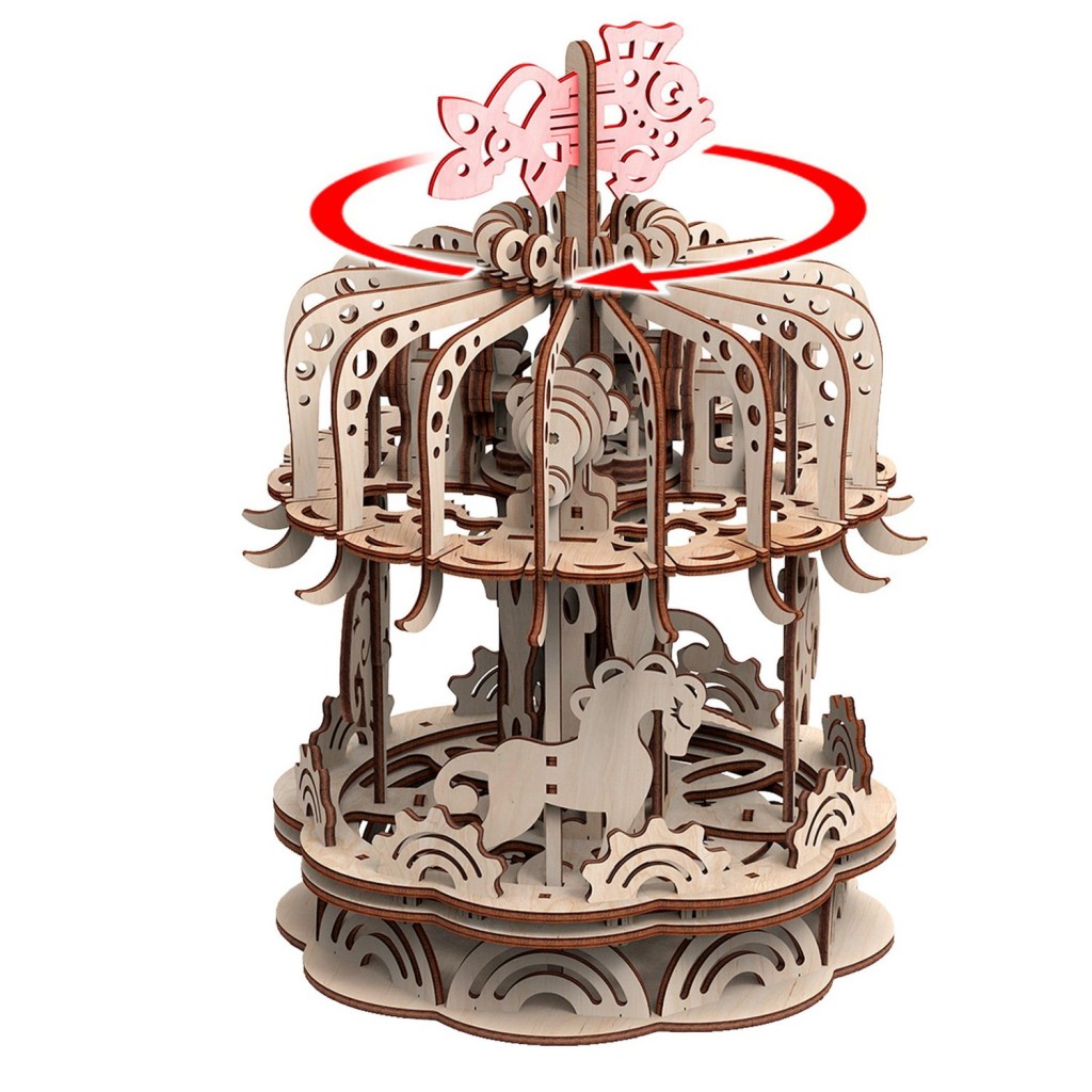 Mr. Playwood 3D Houten Puzzelcarrousel, 10403, 25x25x32cm.