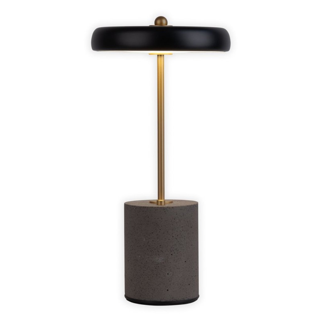 Akku Tischleuchte "SETA" schwarz 30 cm hoch aus Metall und Beton, mit fest verbauter LED