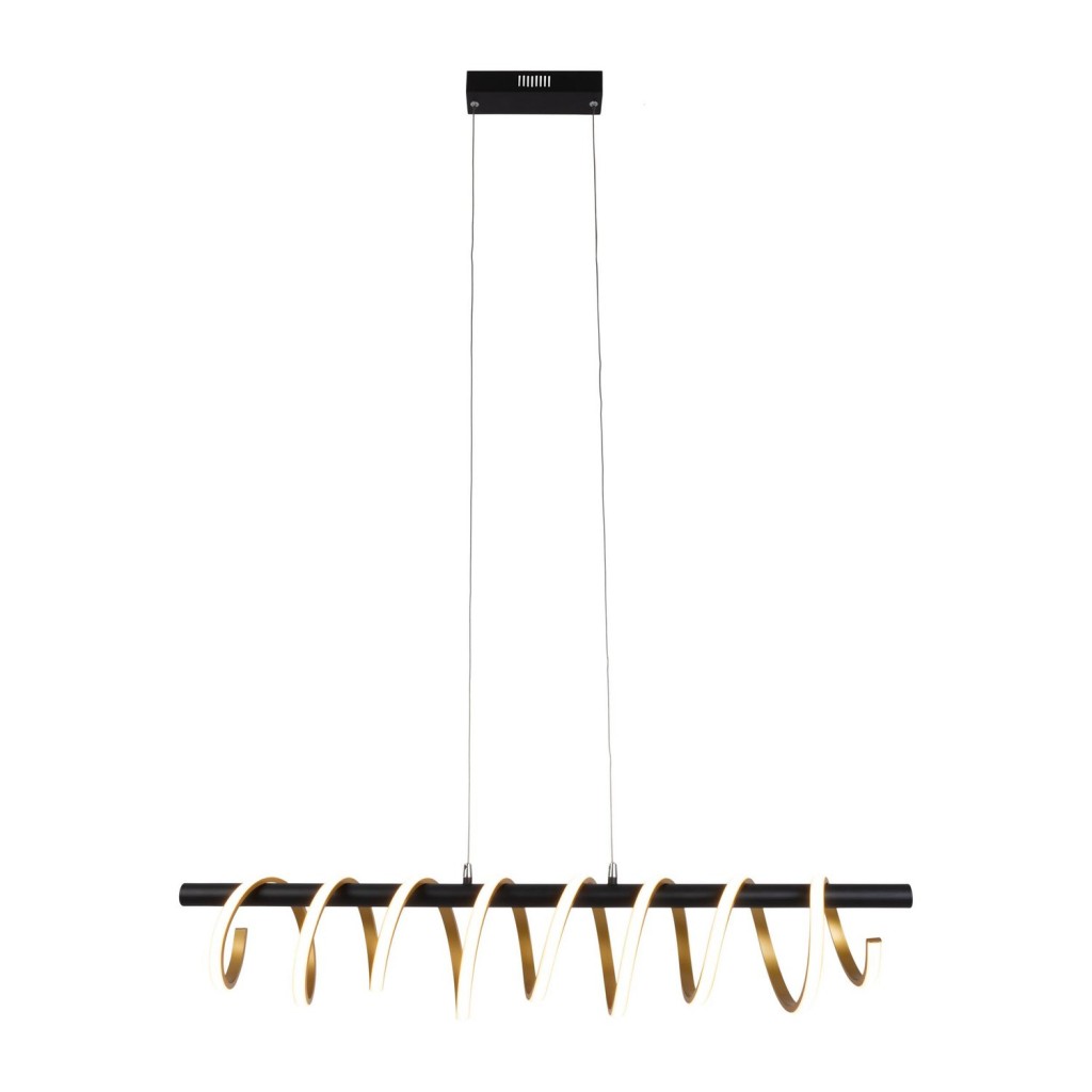 LED -hanglamp "Belleza", moderne metalen hanglamp en plastic zwart, goud en wit, met stevig ingebouwde LED's, 100 cm lang. De ideale verlichting voor woonkamer, eetkamer of keuken.