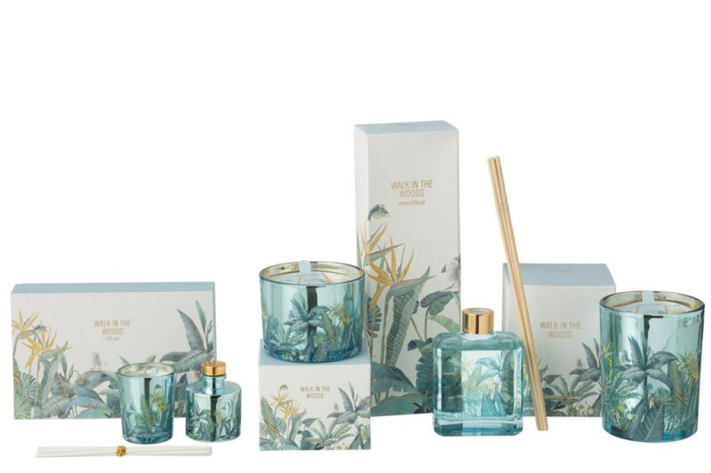 J-Line Gift Set Scented Candle + Fragrance Oil Walk In The Woods Blue