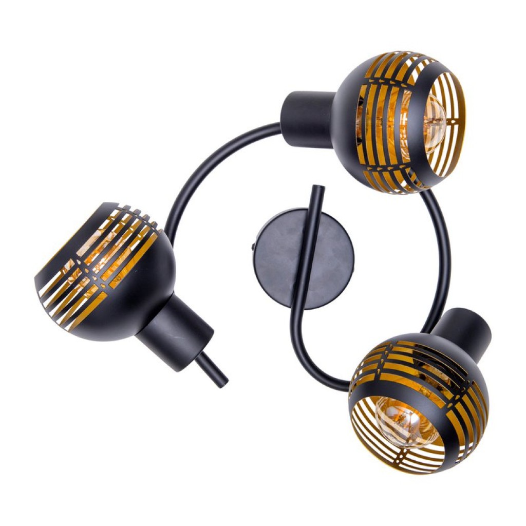 3-seater wall and ceiling rondel Spot "Casco" made of metal in black, and gold, with E27 version, Øca. 48 cm. Stylish lighting for living room, dining room or kitchen.