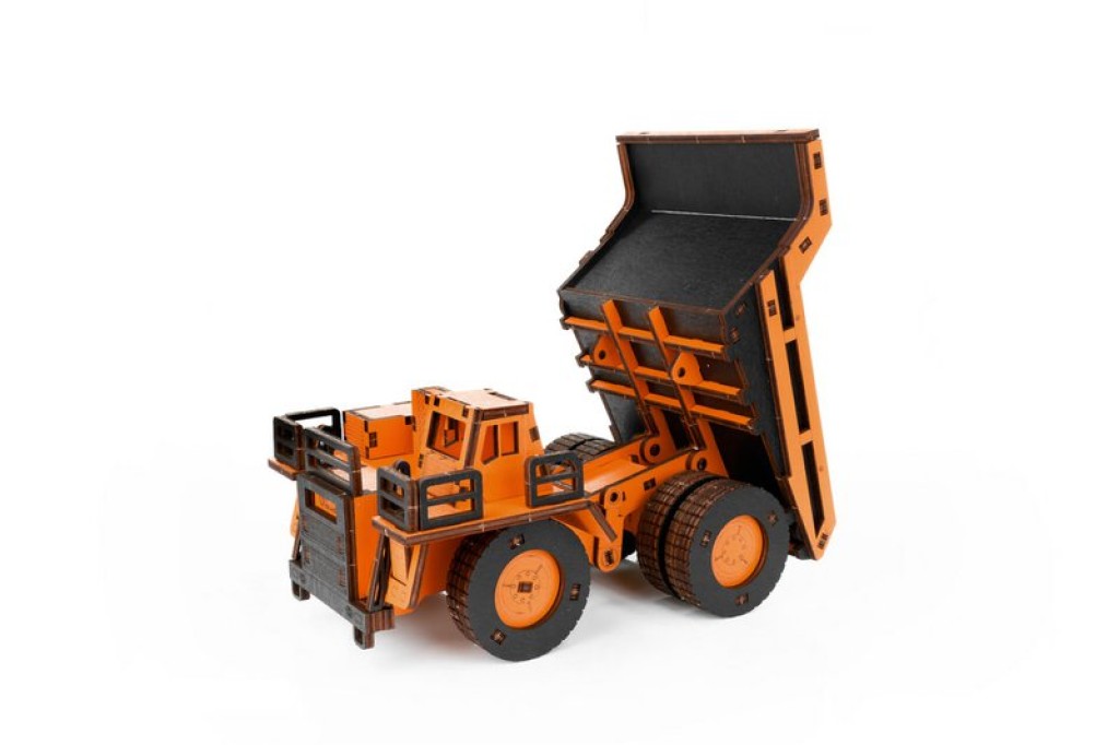 Eco Wood Art 3D Mechanical Puzzle, Dump Truck, 3977, Orange, 20.6x10.7x12.5cm