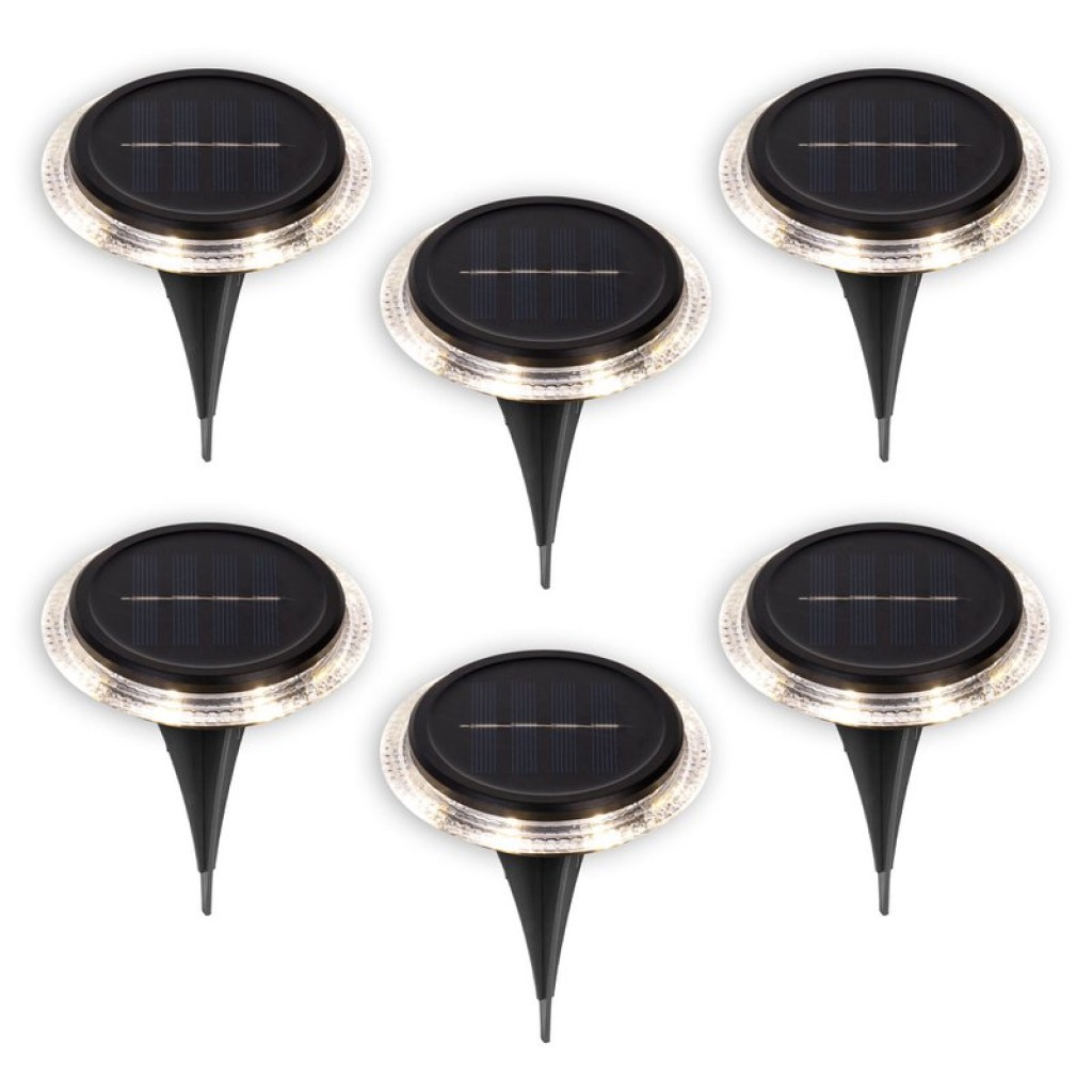 6 Set Solar-Boden-Sprießleucht Ø approx. 11.2 cm, black plastic, twilight sensor, for entrance, terrace and paths