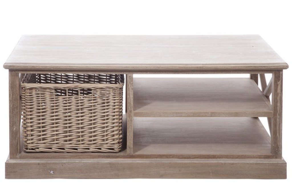 J -Line Coffee Table Rectangle - 2 sliders and 1 basket - Wood - Gray