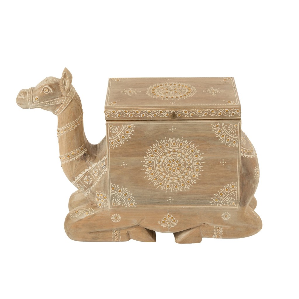 J-Line Koffer Kameel Mango Hout Naturel/Wit