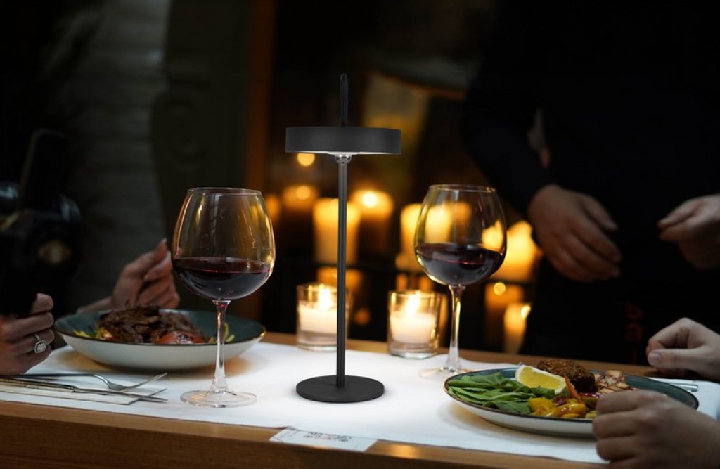 LED battery table lamp magnetically "Ella" for outside and inside, made of metal and plastic in black, 35 cm high