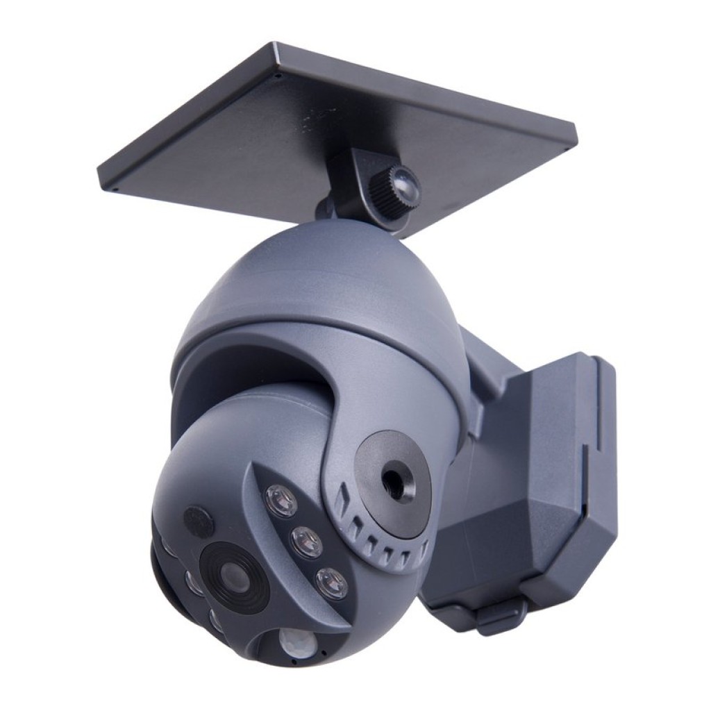 LED solar exterior wall lamp "Moho" with motion detector and security camera fold, wall light made of plastic in gray, with integrated LED