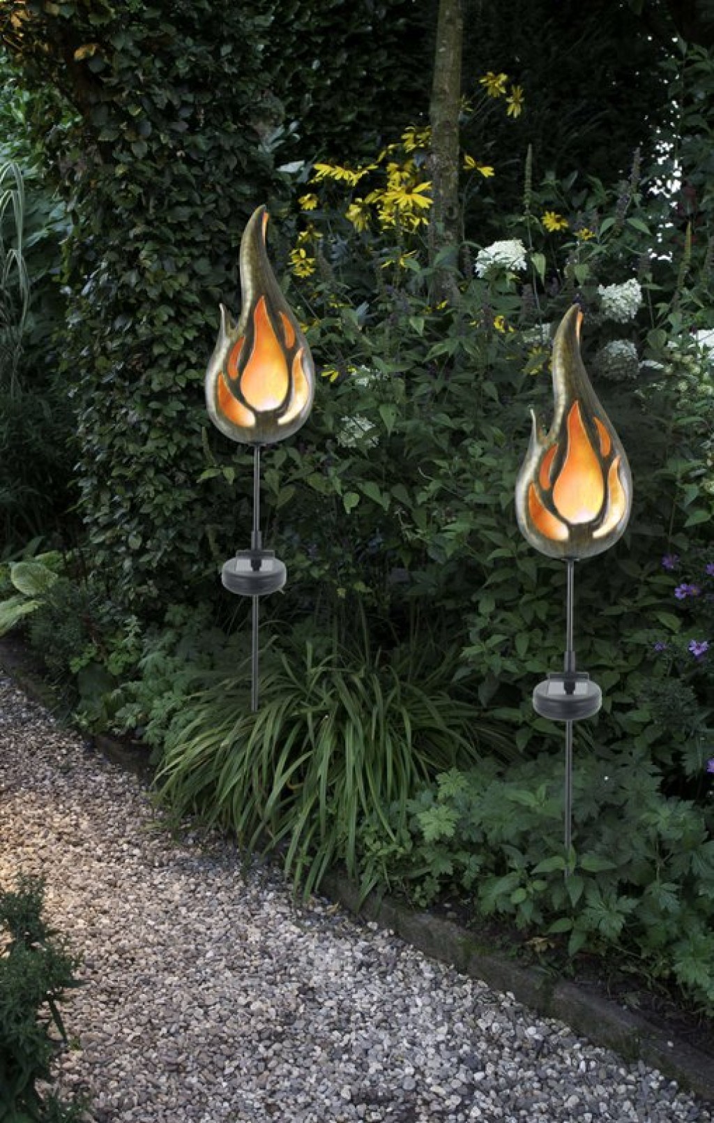 LED-Solar Erdspieß "FLAMME" Außen Erdspieß aus bronzefarbenem Metall und Kunststoff, mit integrierter LED