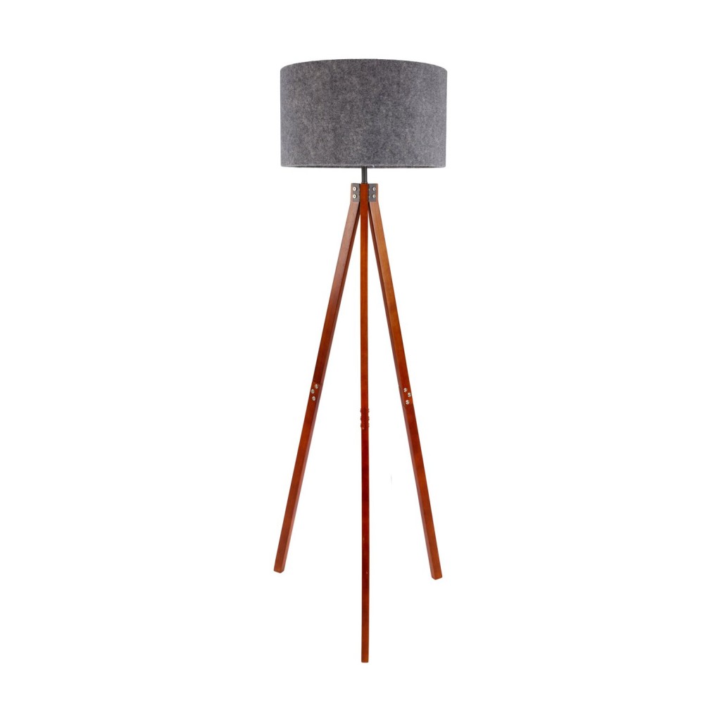 Staande lamp "Filco" Ø Ca. 45 cm, 147 cm hoog, gemaakt van hout en plastic in bruin en grijs, voor E27, voor woonkamer, slaapkamer en eetkamer