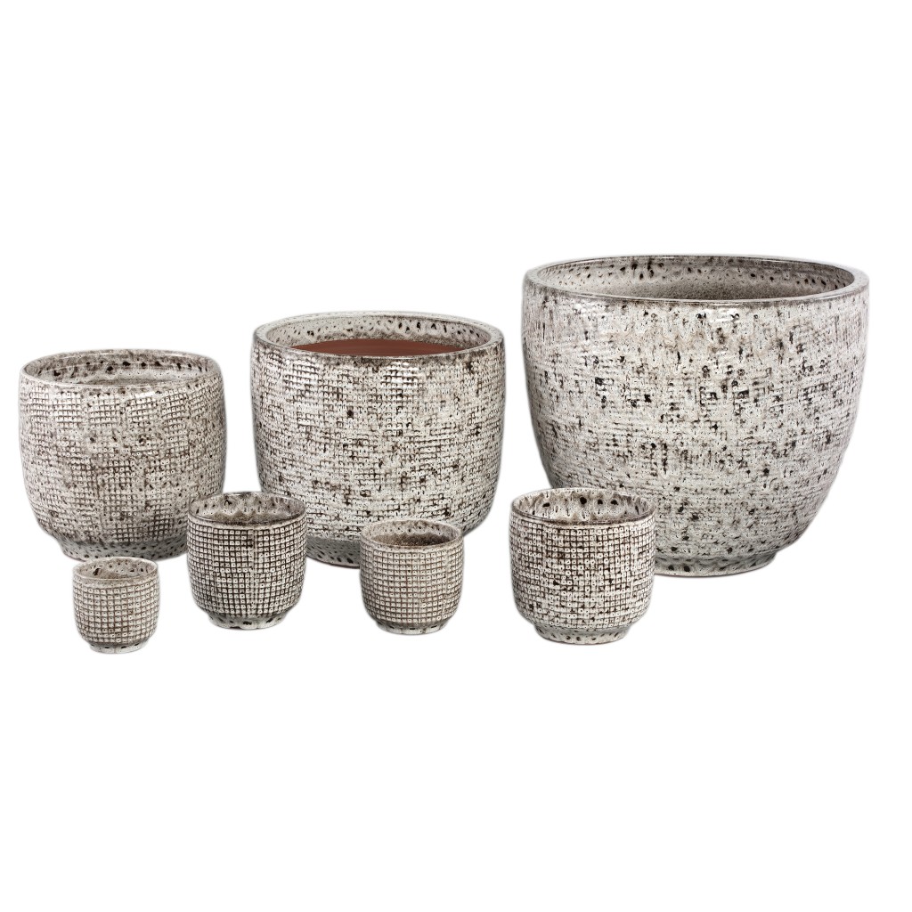 Elana White Round Ceramic Pot With Grey PatternXXL
