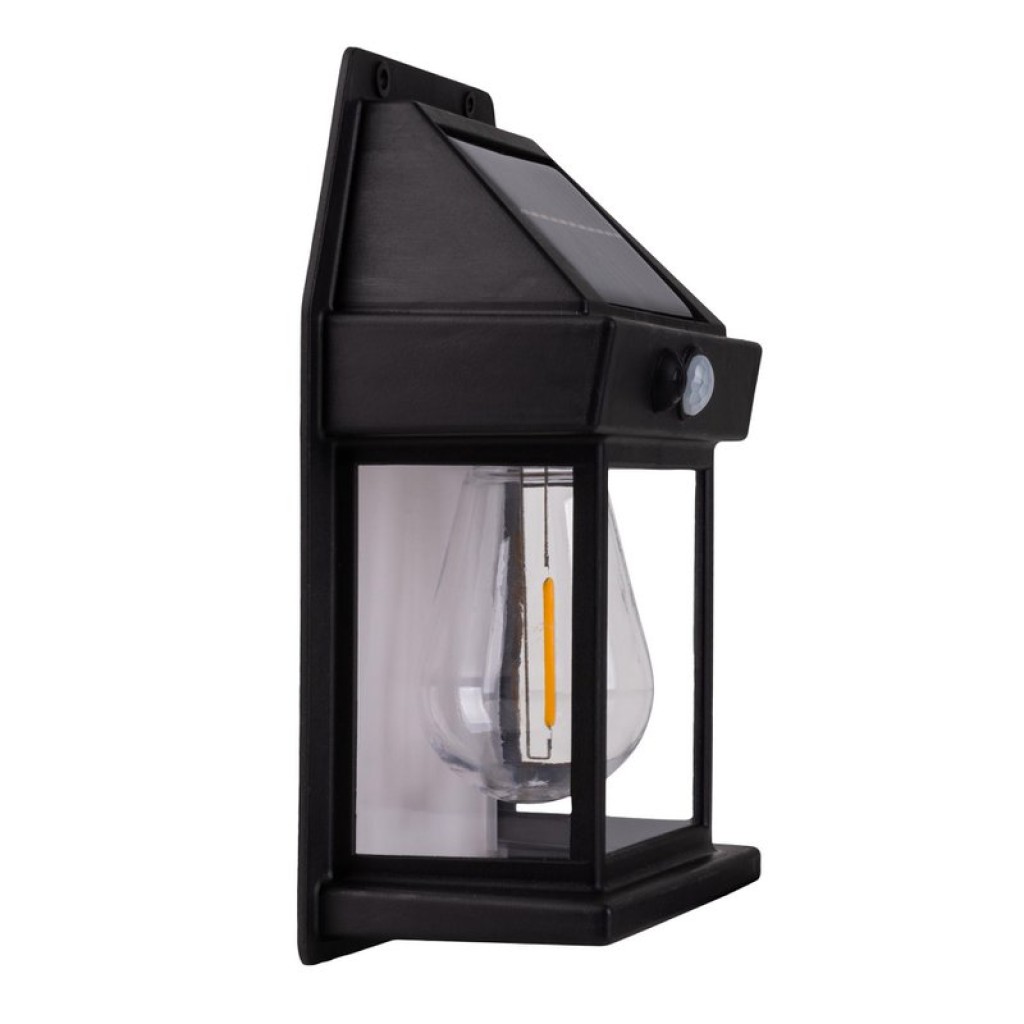 2 Set solar wall lamp "Mira" approx. 17 cm high, made of black weatherproof plastic, integrated LED in warm white, including motion detector and twilight sensor
