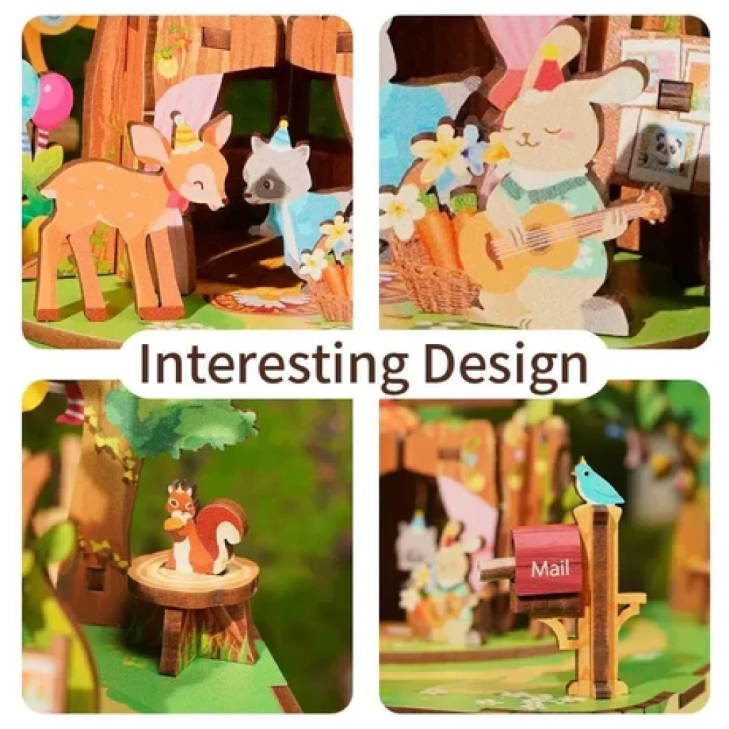 Tonecheer, Muziekdoosje, DIY 3D Houten Puzzel, Forest Party, TQ070, 14x14x15,4