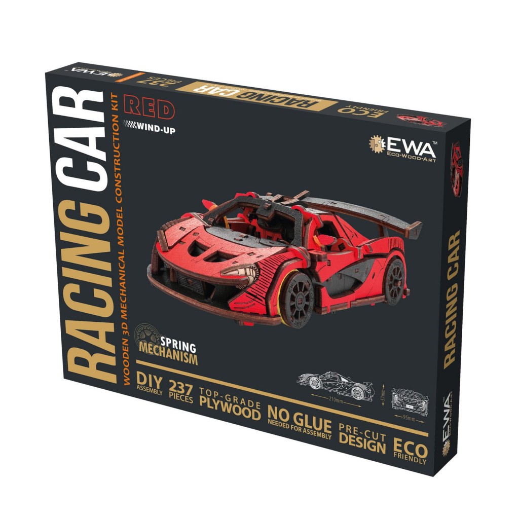 Eco Wood Art (EWA) DIY 3D Mechanical Model Racing Car Red, 4073, 21x9,5x5,7cm