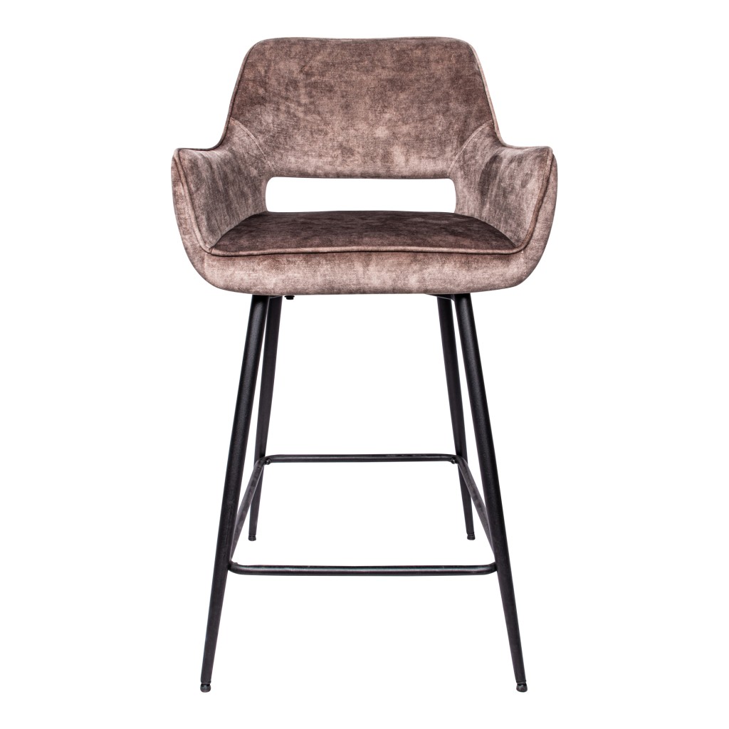 Fal LOW Velvet Brown Bar Stool Black Metal Leg