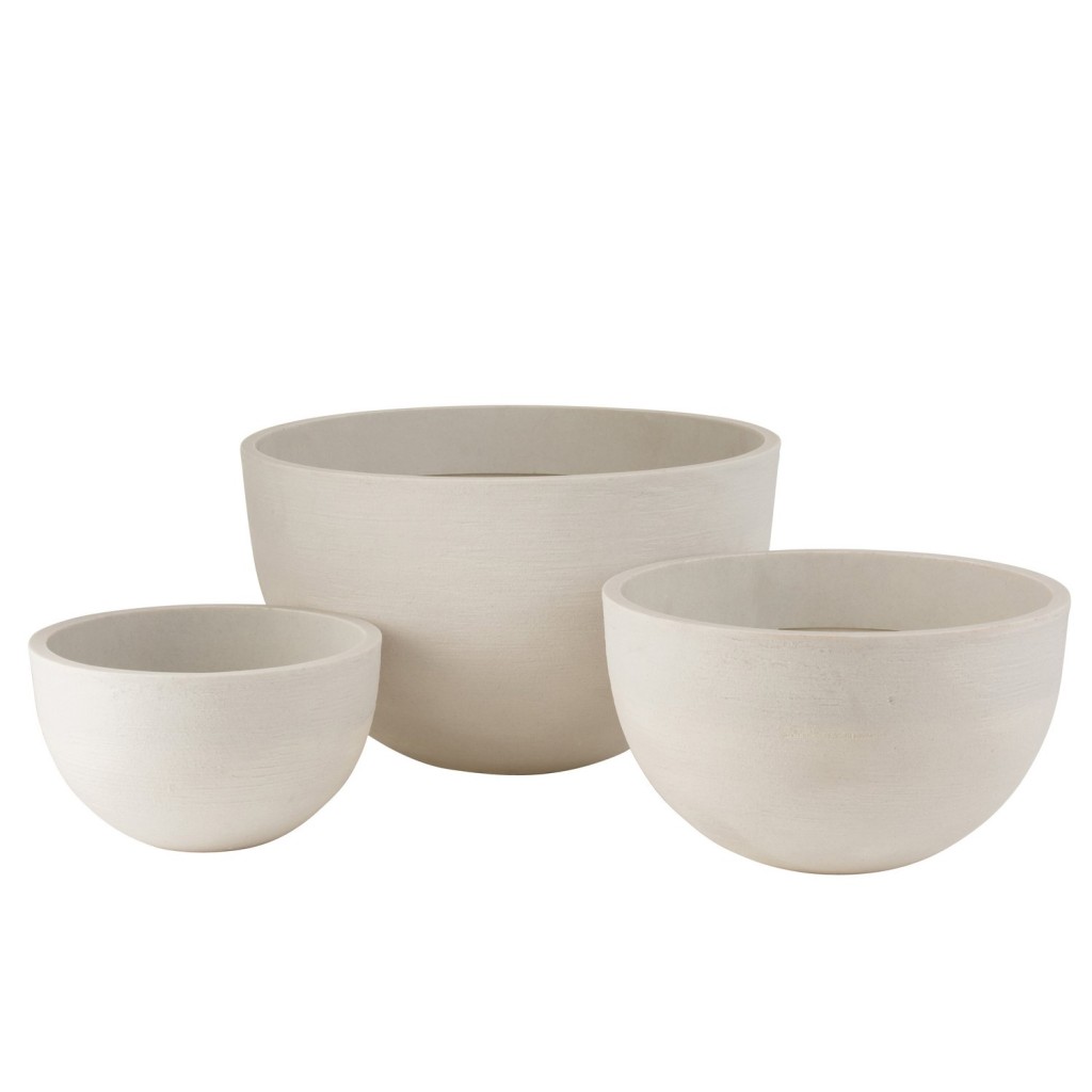 J-Line bloempot Rond Laag - keramiek - wit - 3 stuks - Ø 60 cm
