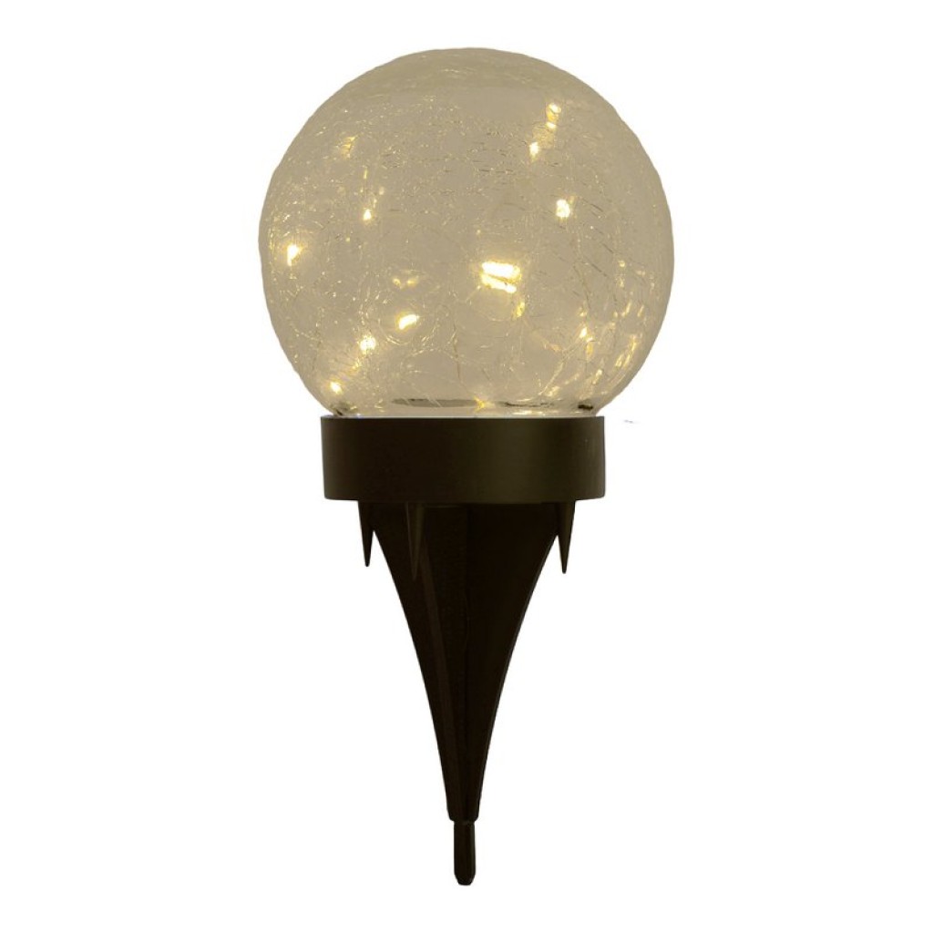 3 Set LED solar table lamp/ground skewer "Crackle" Ø 12cm, for outside, table lamp-plastic and glass, white, with integrated LED