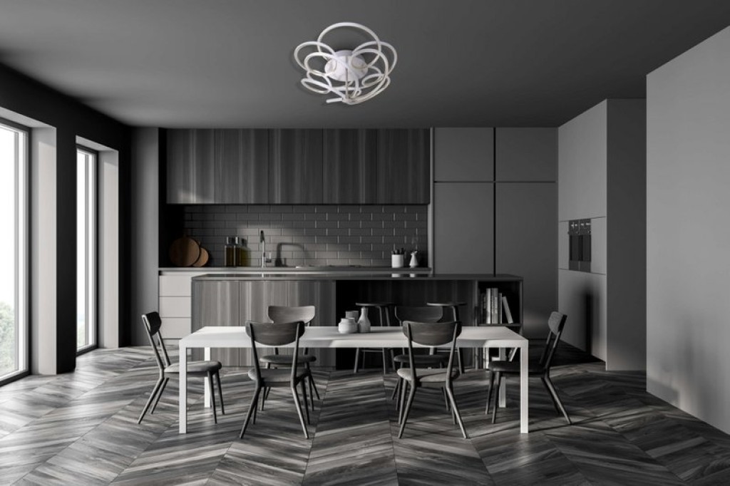 LED ceiling lamp "Rizado" Ø: 57cm made of metal in satin nickel and plastic, with firmly built-in LEDs, lighting for living rooms and office.