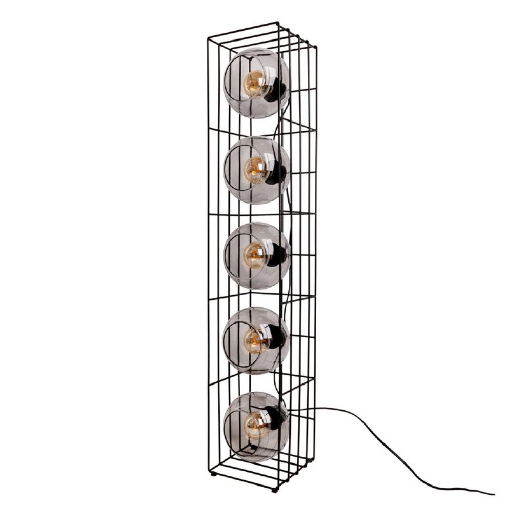 Glass-standing lamp "Cesta" floor lamp made of black metal wire and tinted glass, with E27 socket, 95 cm high, for dining room, living room, hallway or office,