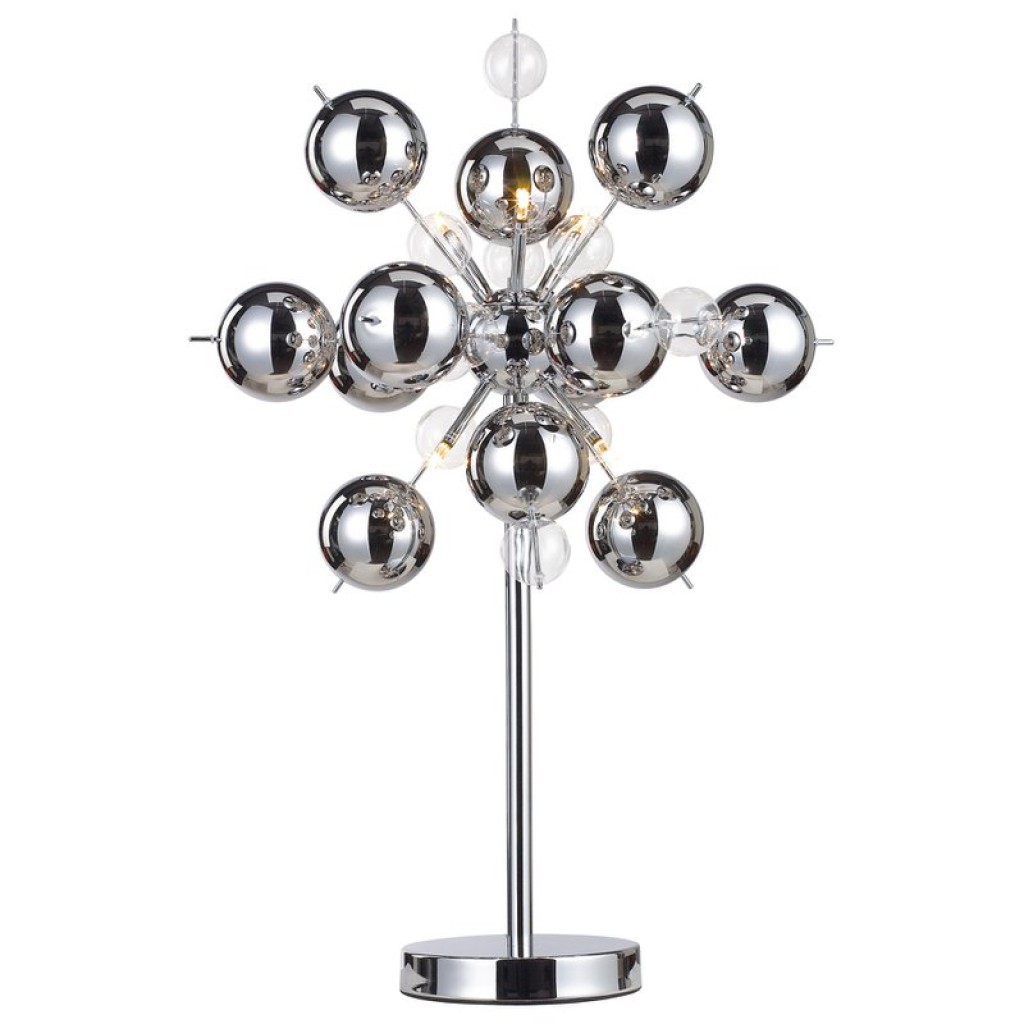 Table lamp "explosion", table lamp made of metal and glass, chrome, G9, table lamp 73 cm high