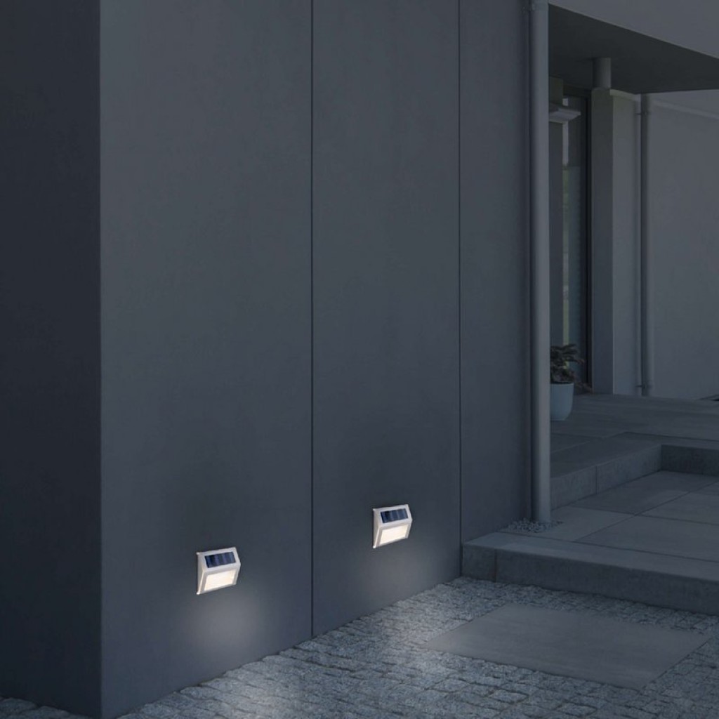 4 Set LED solar outer light, for outside, wall lamp-metal and plastic in steel-blank, with integrated LED