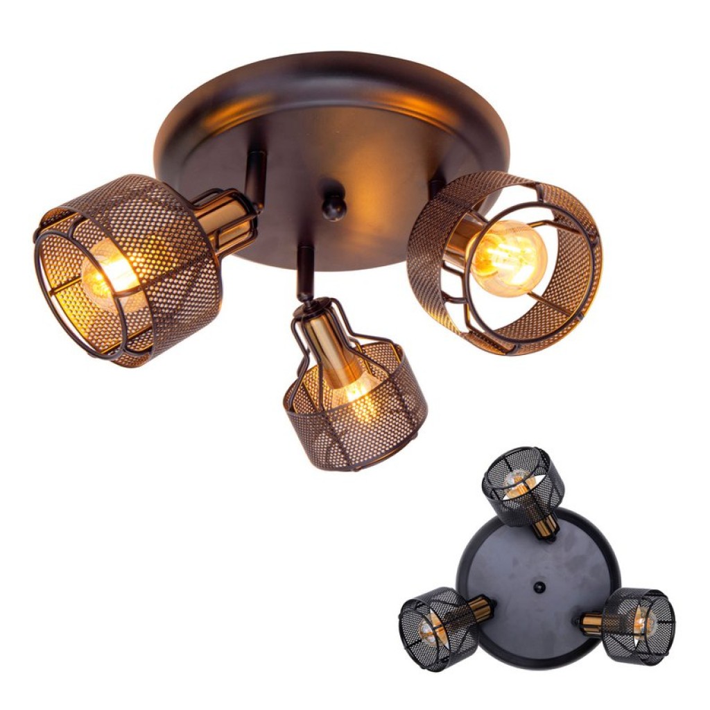 3er Wand- und Deckenrondell Spot "Foro" aus Metall in Schwarz, und Gold, mit E14-Fassungen, 41 cm Durchmesser. Stilvolle Beleuchtung für Wohnzimmer, Esszimmer oder Küche.